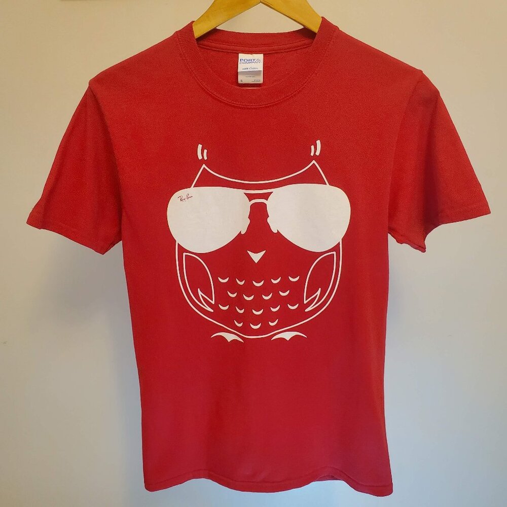Port & Co Core Cotton Red Ray-Ban White Owl Graphic Short Sleeve T-Shirt - (S)